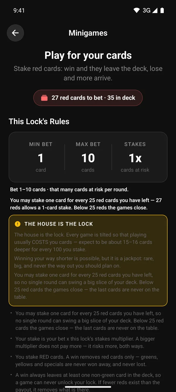 The games hub showing blackjack, wheel and slots with the bet limits for Weekend Challenge