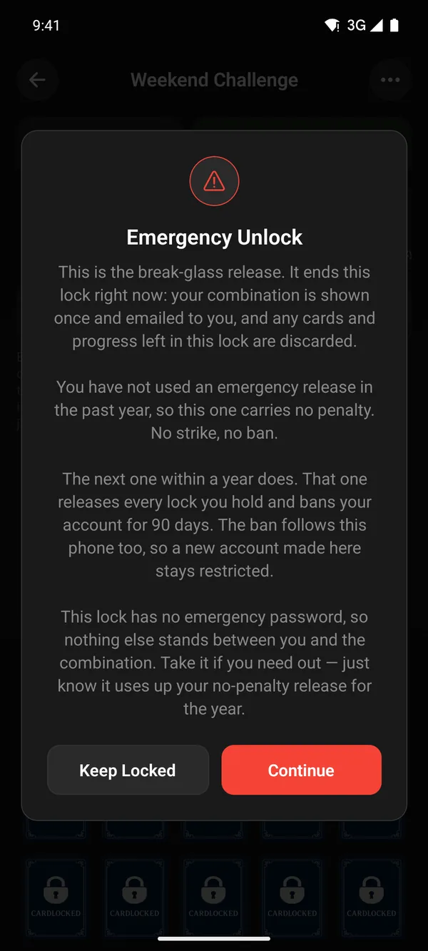 The first emergency release warning on a lock with an emergency password set